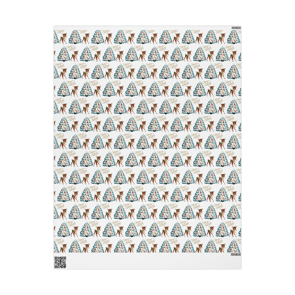 Merry Christmas Reindeer With Candy Cane Tree Mid Century Retro Christmas Print Holiday Gift Wrap Paper - Glossy Or Matte
