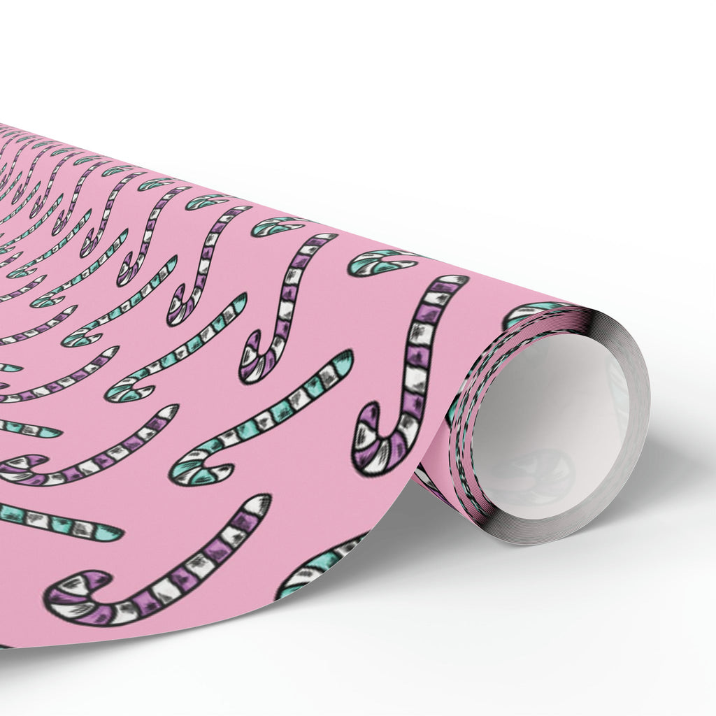 Pink And Teal Pastel Candy Canes Pink Christmas Print Holiday Gift Wrap Paper - Glossy Or Matte