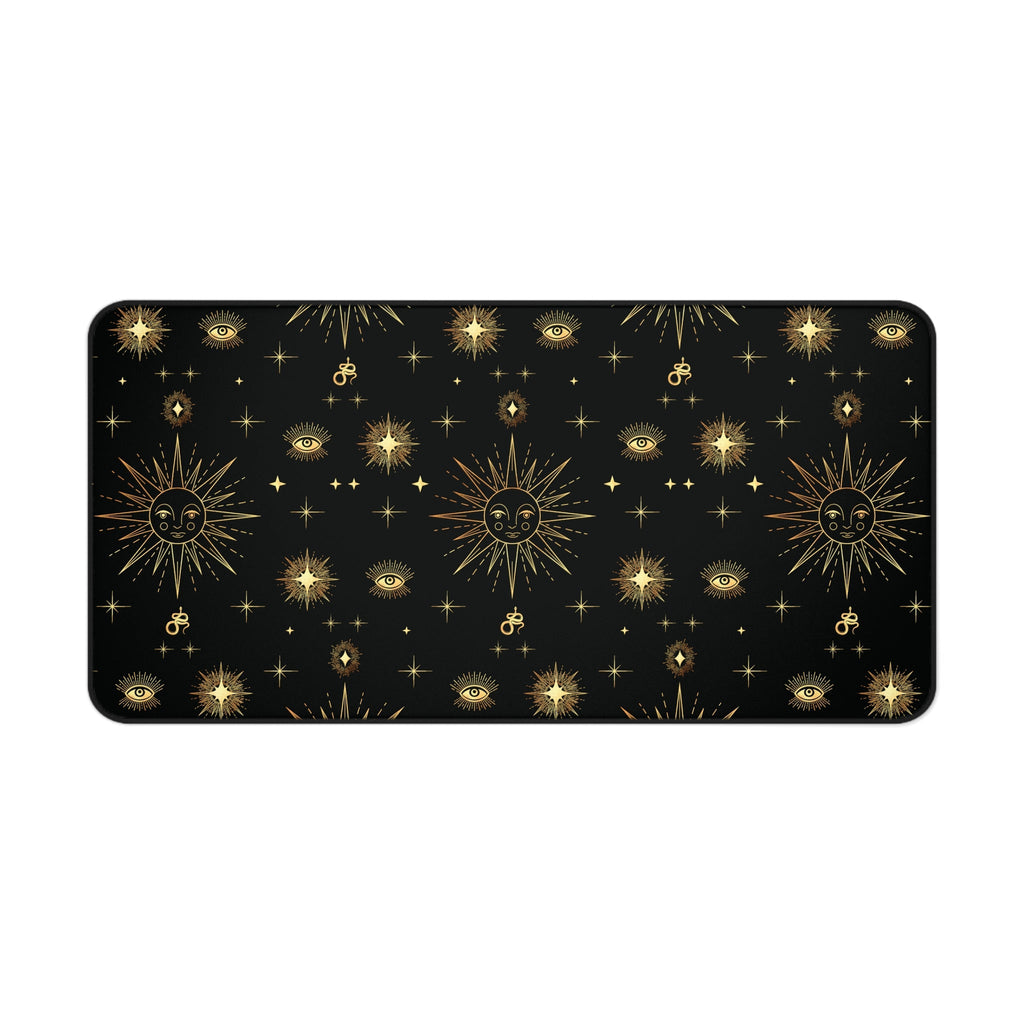 Celestial Gold Sun Stars Tarot Black Desk Mat - 3 size options
