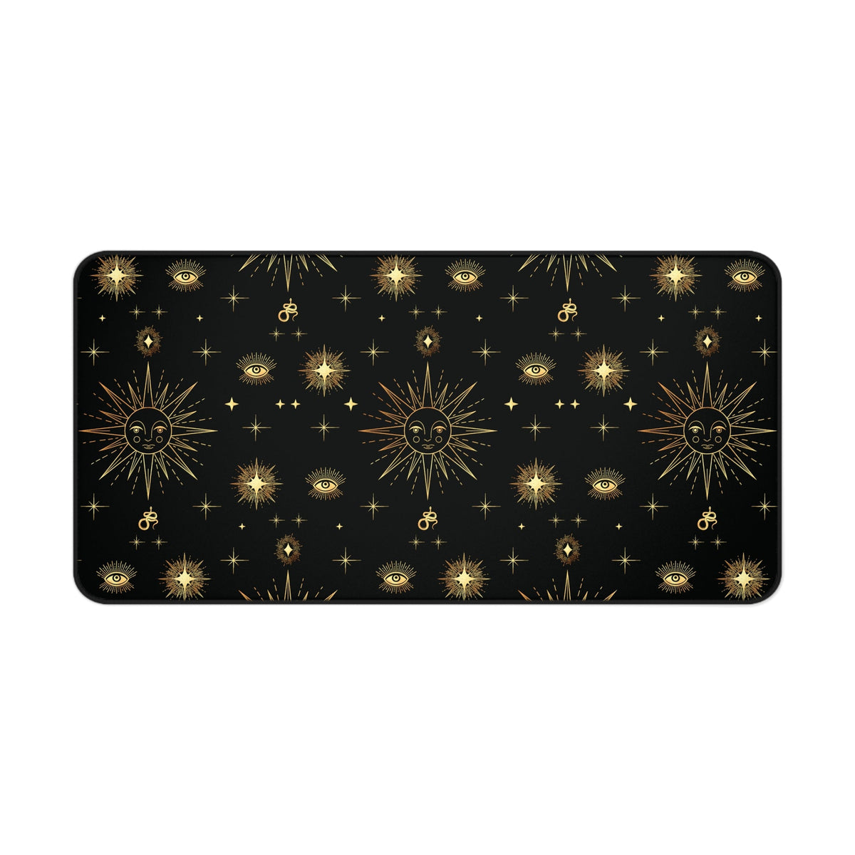 Celestial Gold Sun Stars Tarot Black Desk Mat - 3 size options
