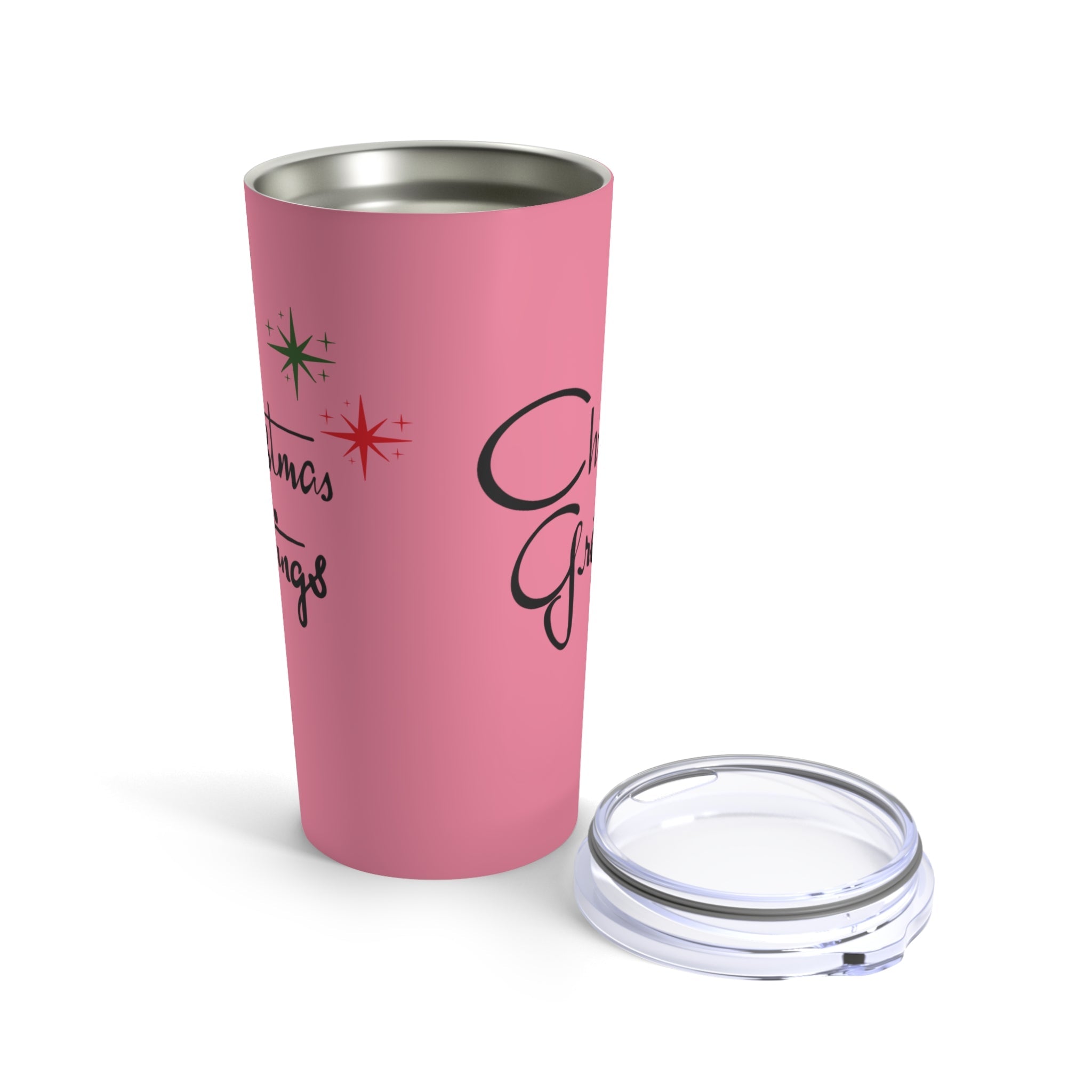 Christmas Greetings Starburst Retro Mid Century Pink Christmas Style Stainless Steel Tumbler 20oz