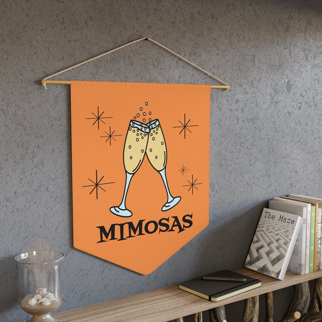 Mimosas Champagne Atomic Mid Century Retro Style Orange Wall Hanging Banner Flag