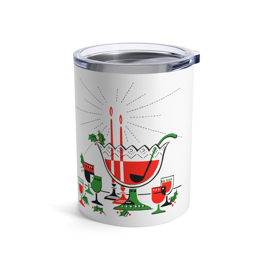 Christmas Cocktails Punchbowl Mid Century Retro Christmas Print Stainless Steel Tumbler 10oz