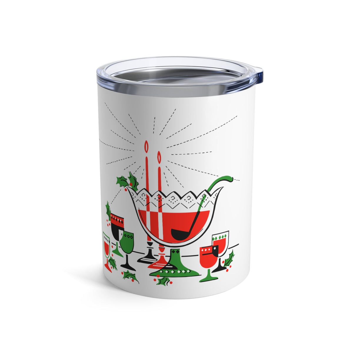Christmas Cocktails Punchbowl Mid Century Retro Christmas Print Stainless Steel Tumbler 10oz