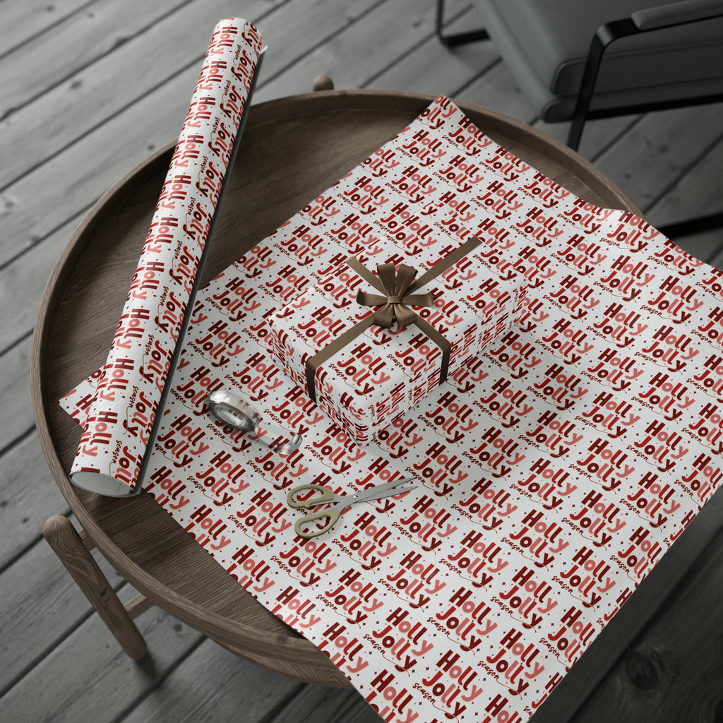 Holly Jolly Season Retro Style Christmas Print Holiday Gift Wrap Paper - Glossy Or Matte