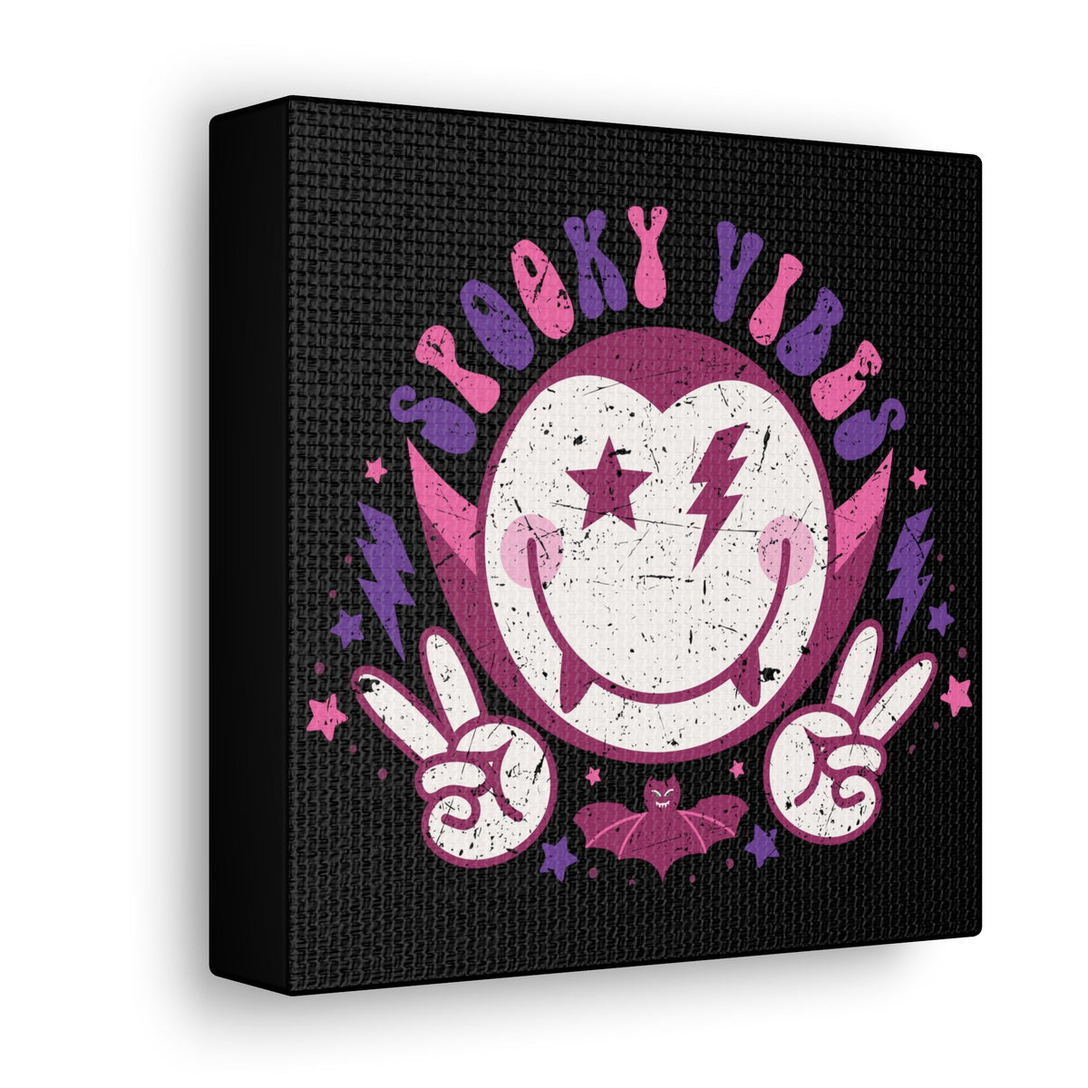 Spooky Vibes Distressed Style Halloween Print Canvas Gallery Wrap