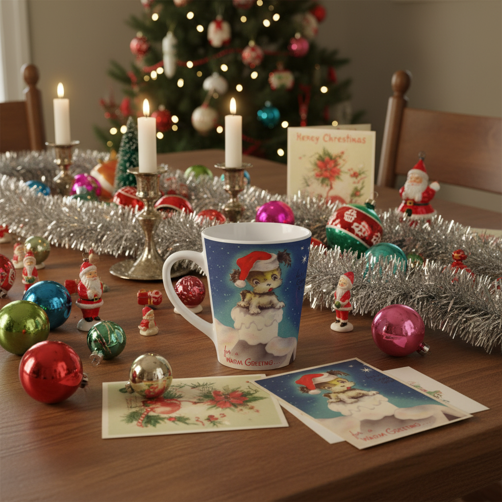 Cute Puppy Retro Christmas Print Latte Coffee Mug
