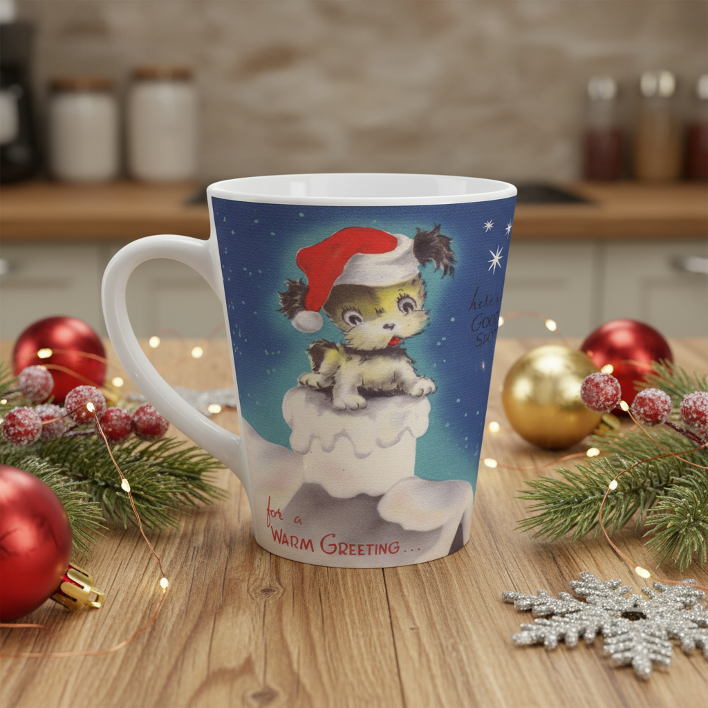 Cute Puppy Retro Christmas Print Latte Coffee Mug