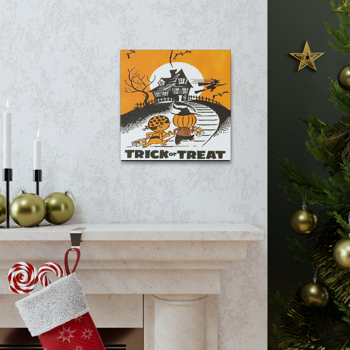 Trick Or Treat Retro Halloween Print Canvas Gallery Wrap