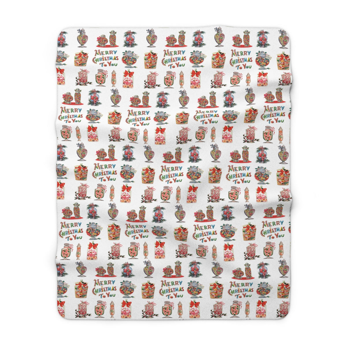 Merry Christmas To You Christmas Candy Mid Century Retro Print Sherpa Fleece Blanket