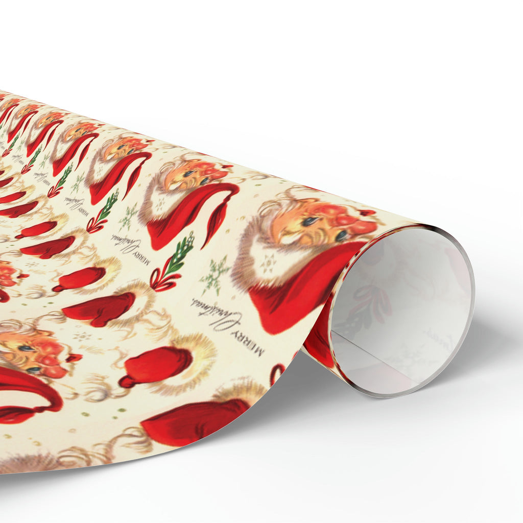 Merry Christmas Santa Under The Mistletoe Mid Century Retro Christmas Print Holiday Gift Wrap Paper - Glossy Or Matte