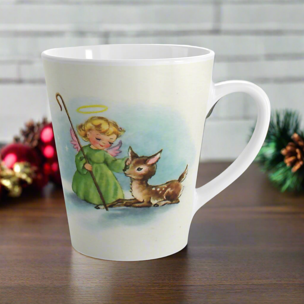 Christmas Angel And Deer Mid Century Retro Christmas Latte Mug