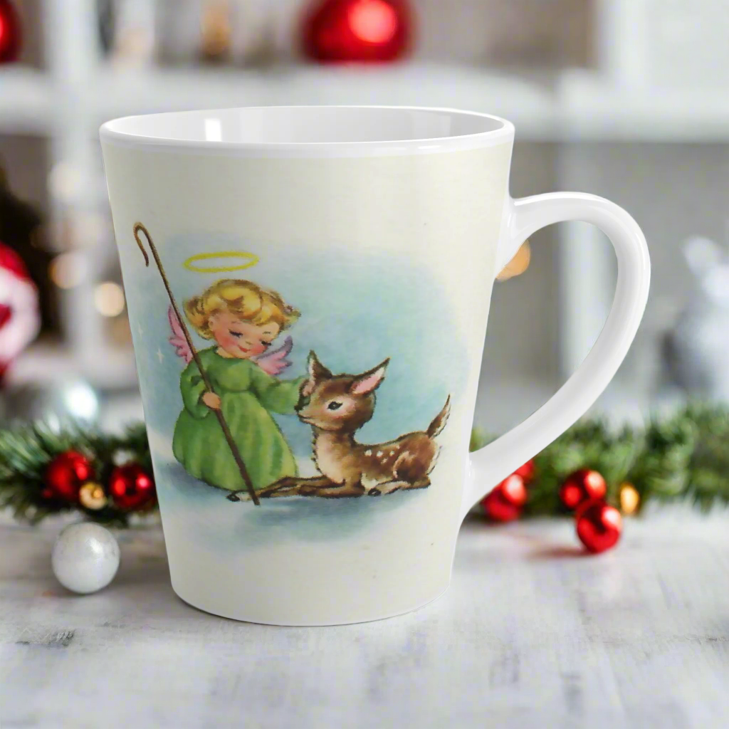 Christmas Angel And Deer Mid Century Retro Christmas Latte Mug