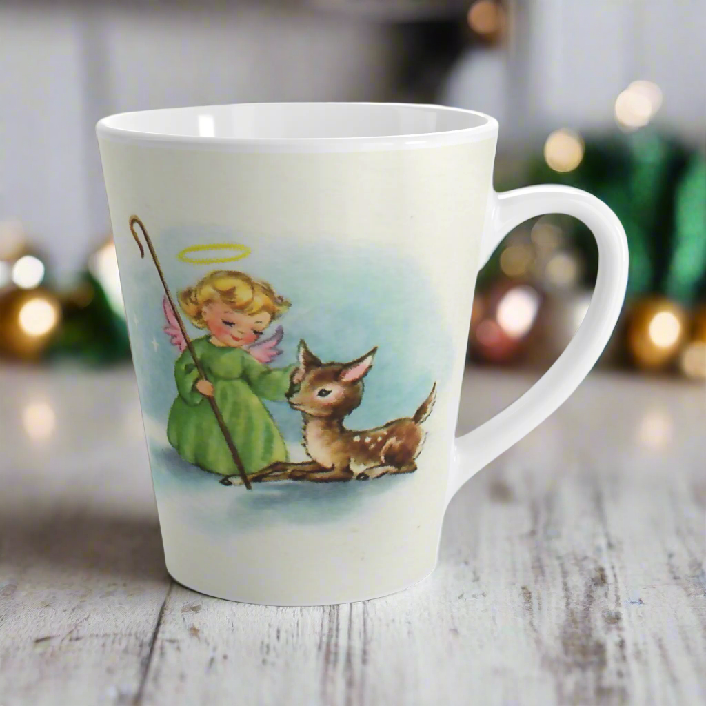 Christmas Angel And Deer Mid Century Retro Christmas Latte Mug