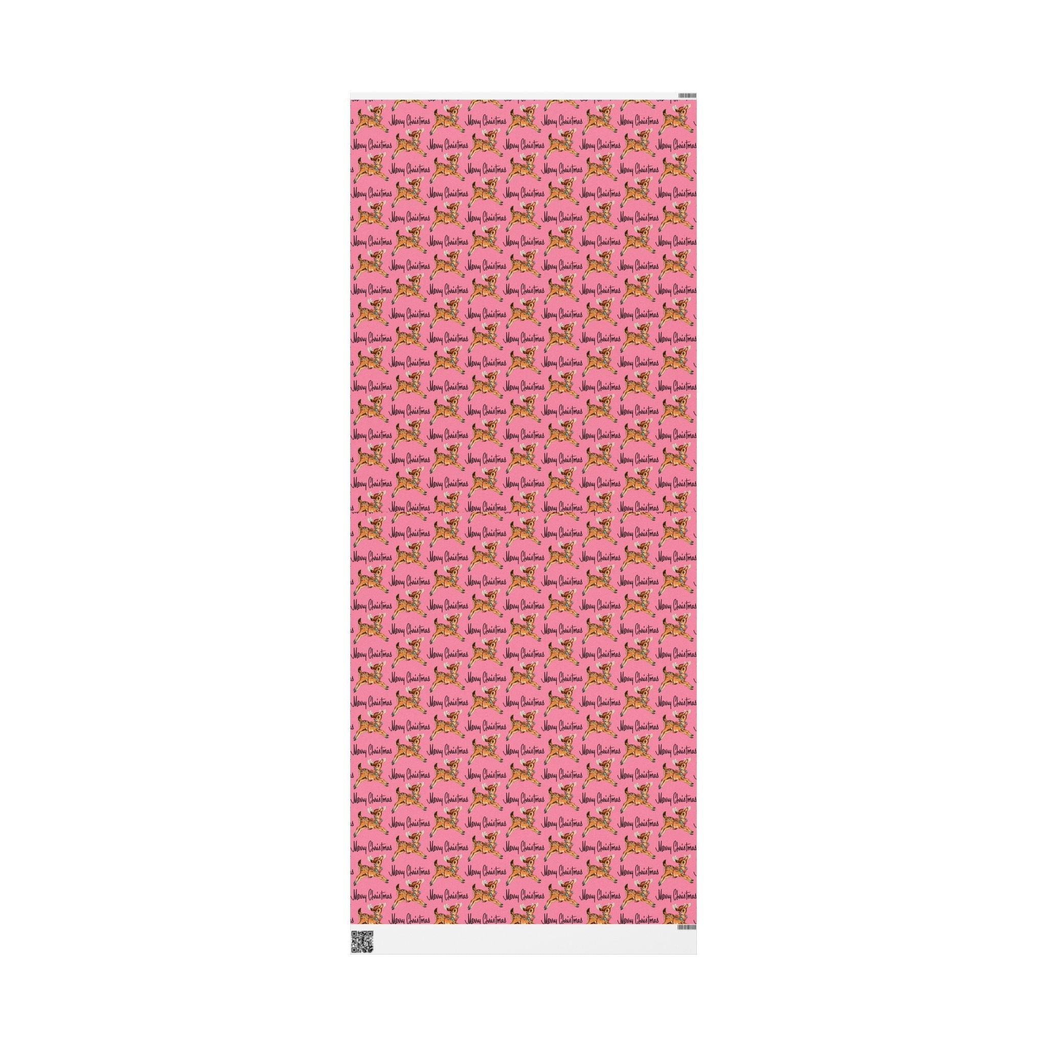 Merry Christmas Leaping Reindeer Pink Mid Century Retro Christmas Print Holiday Gift Wrap Paper - Glossy Or Matte
