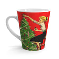 Lady Decorating Christmas Tree Mid Century Retro Christmas Print Latte Coffee Mug