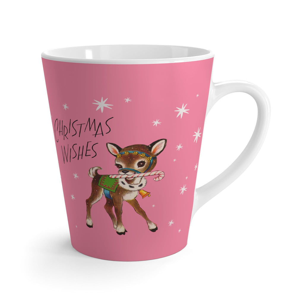 Christmas Wishes Reindeer Stars Pink Mid Century Retro Print Latte Mug