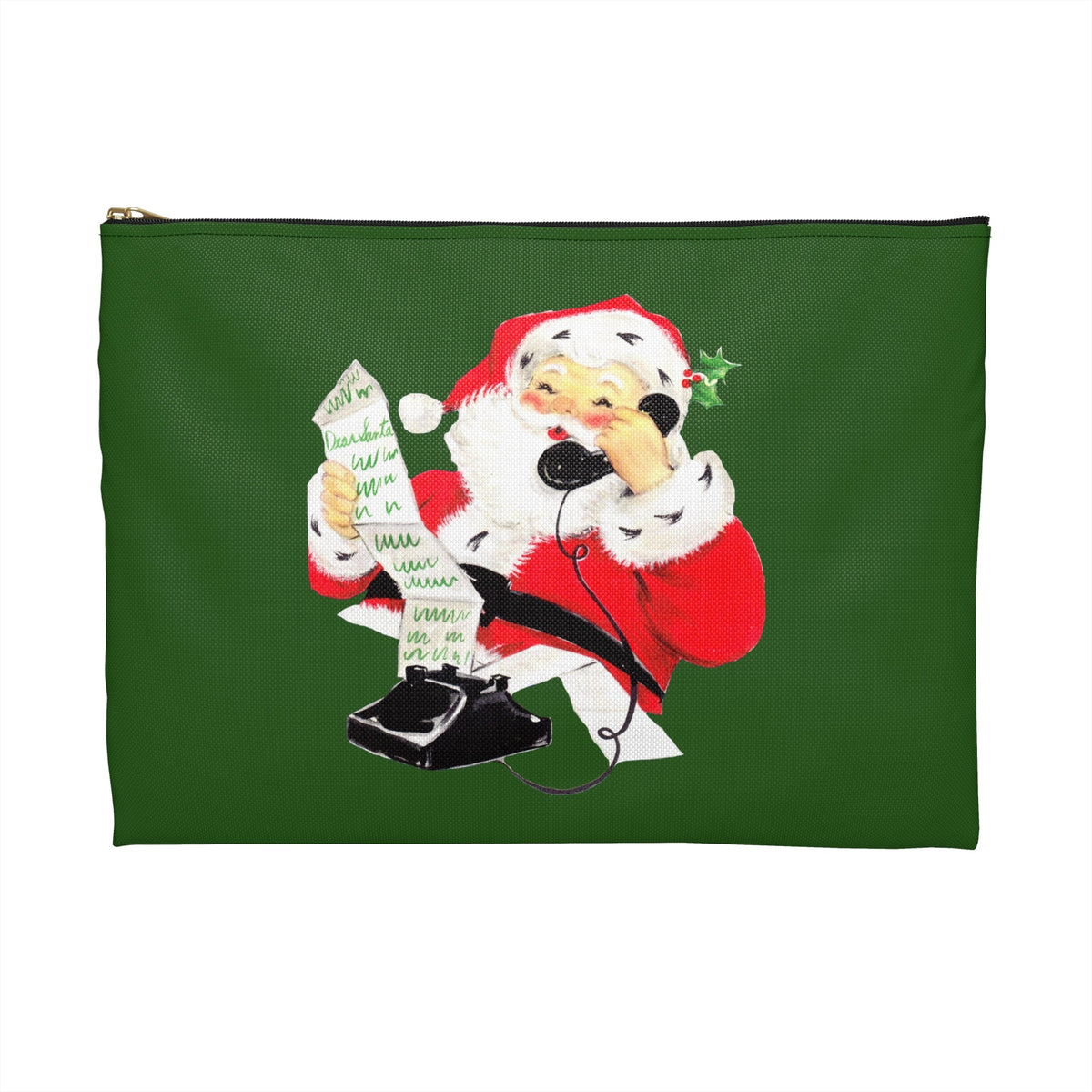 Santa Checking His List On Telephone Mid Century Retro Christmas Print Accessory Polyester Pouch Travel Bag