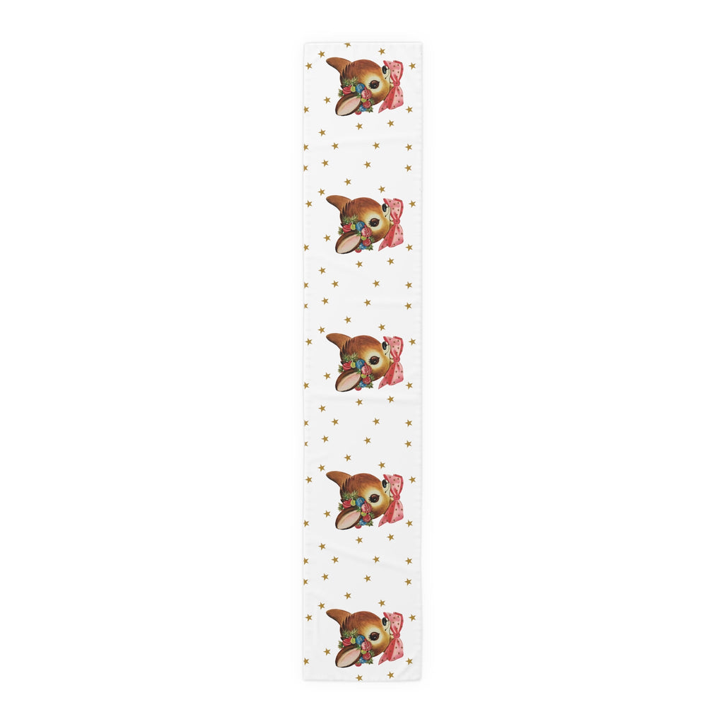 Reindeer Gold Stars Mid Century Retro Christmas Print Home Decor Cotton Poly Table Runner