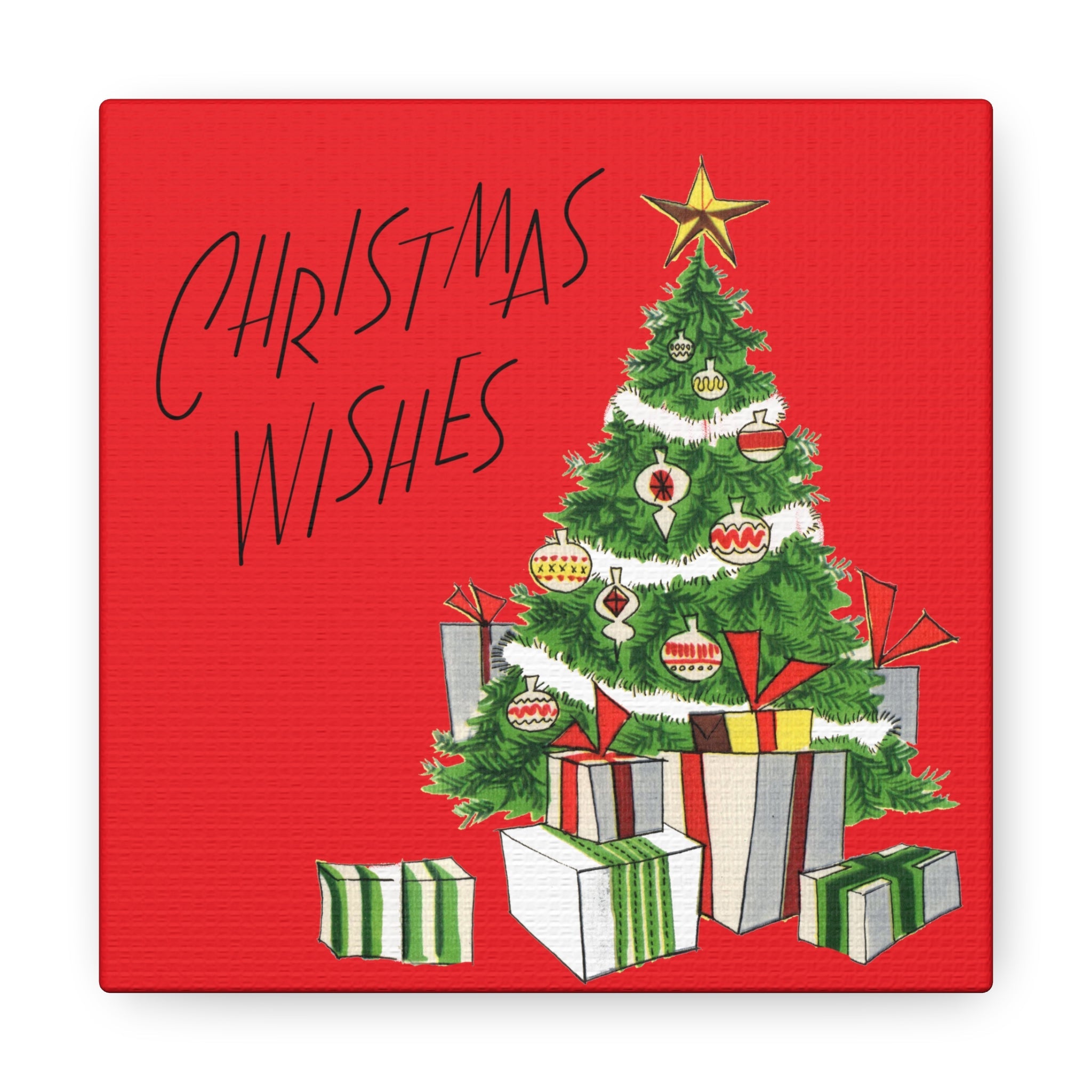 Christmas Wishes Christmas Tree Mid Century Retro Christmas Print Canvas Gallery Wrap