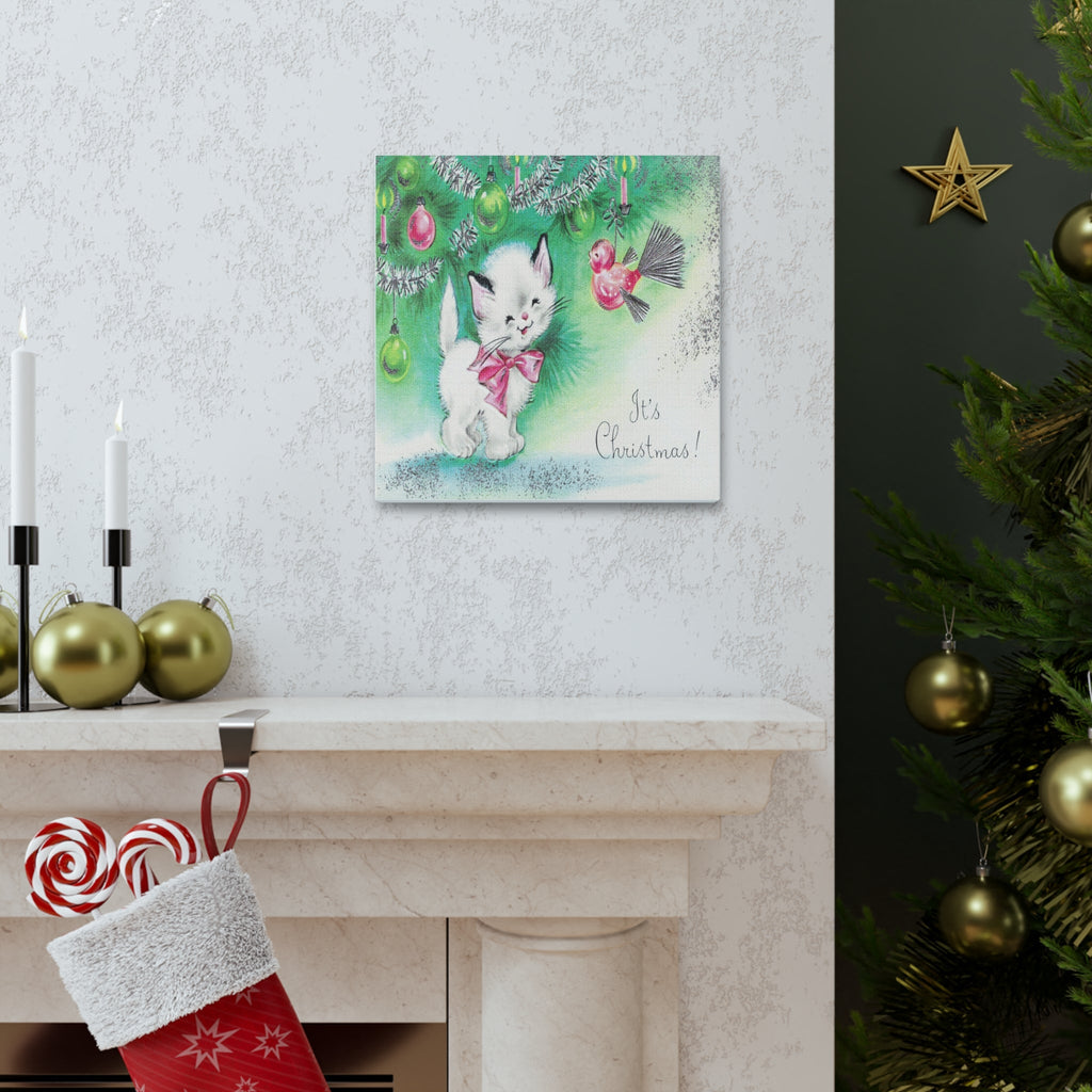 It's Christmas Kitten Mid Century Retro Christmas Print Canvas Gallery Wrap
