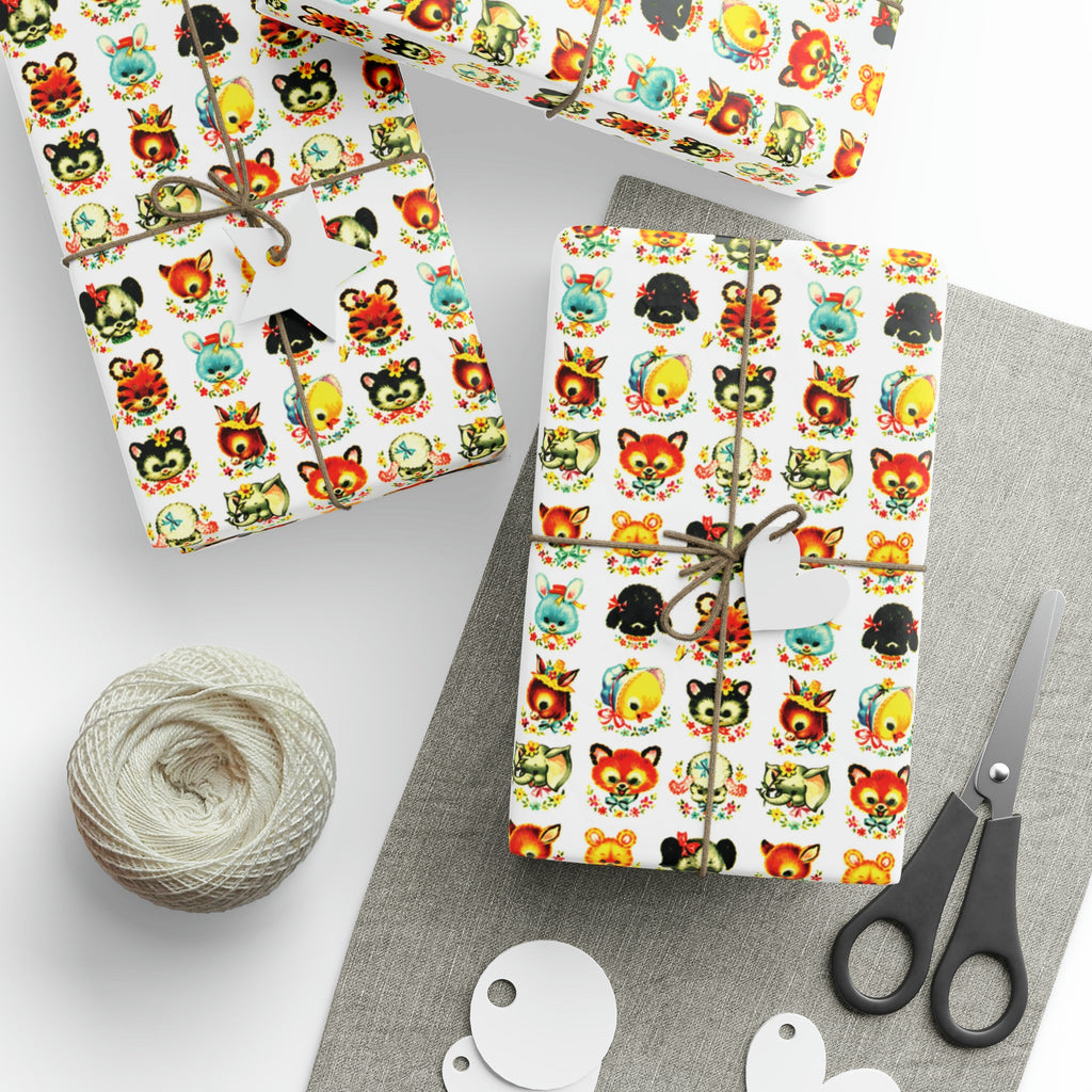 Cute Mid Century Baby Animals Mid Century Retro Print Baby Shower Birthday Holiday Gift Wrap Paper - Glossy Or Matte