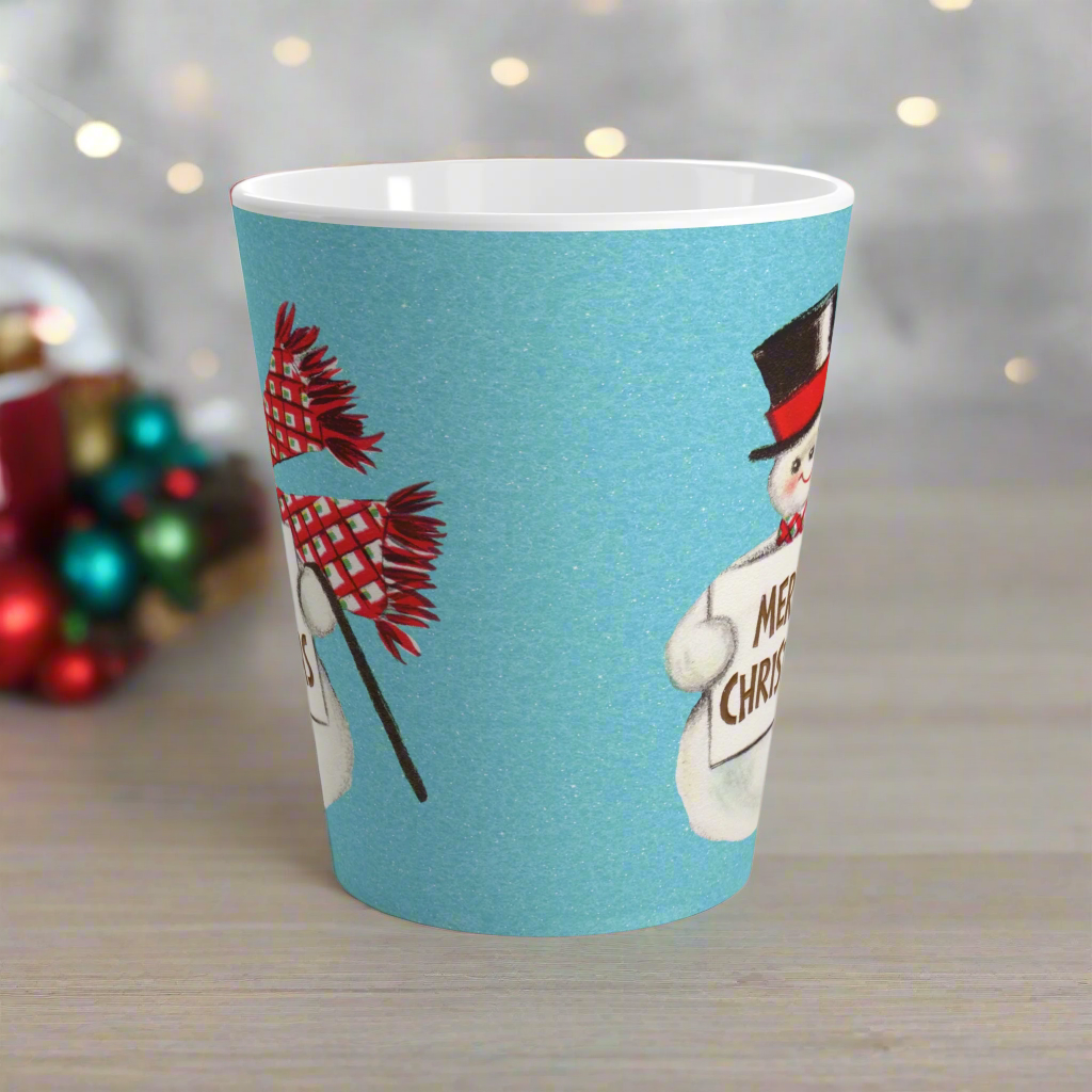 Merry Christmas Snowman Midcentury Retro Latte Coffee Mug