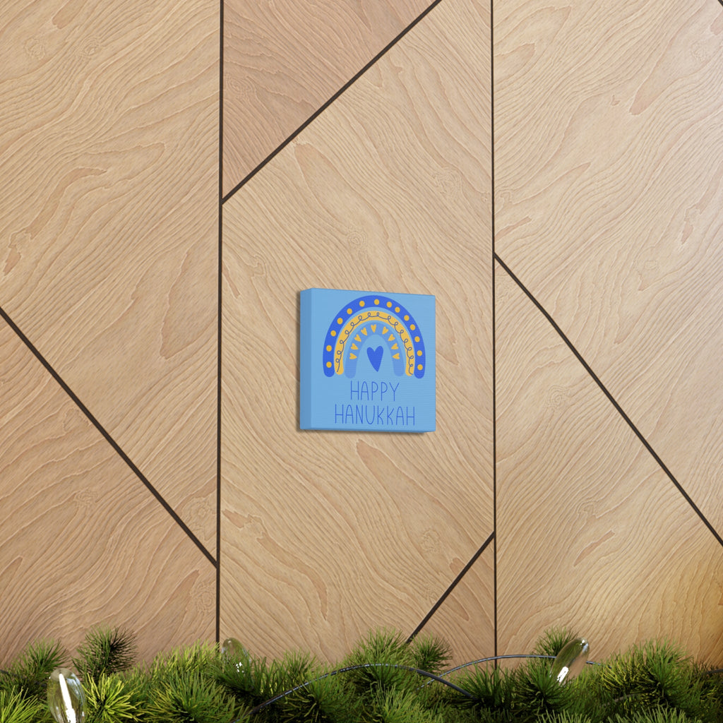 Happy Hanukkah Boho Rainbow Blue Canvas Gallery Wrap