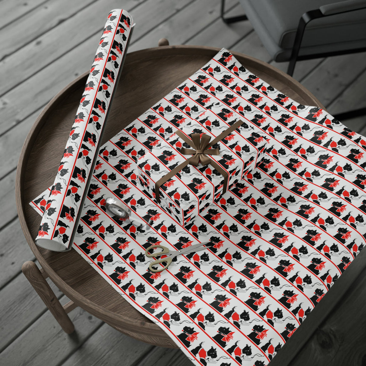 Best Wishes Christmas Scotties Mid Century Retro Christmas Print Holiday Gift Wrap Paper - Glossy Or Matte