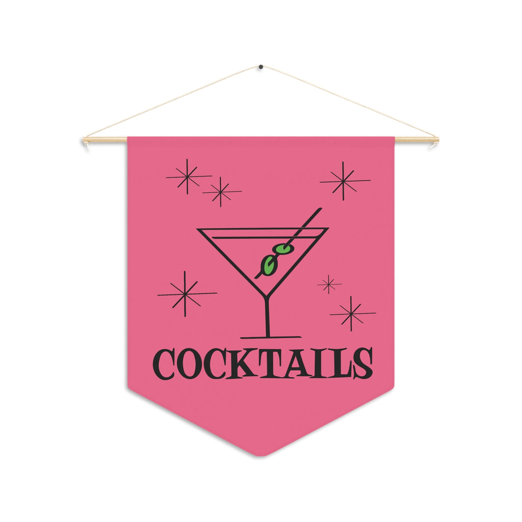 Martini Cocktails Mid Century Retro Style Pink Wall Hanging Banner Flag