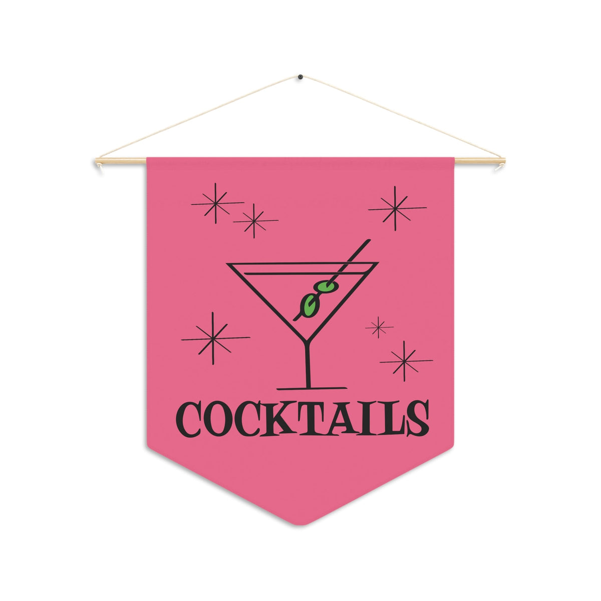 Martini Cocktails Mid Century Retro Style Pink Wall Hanging Banner Flag