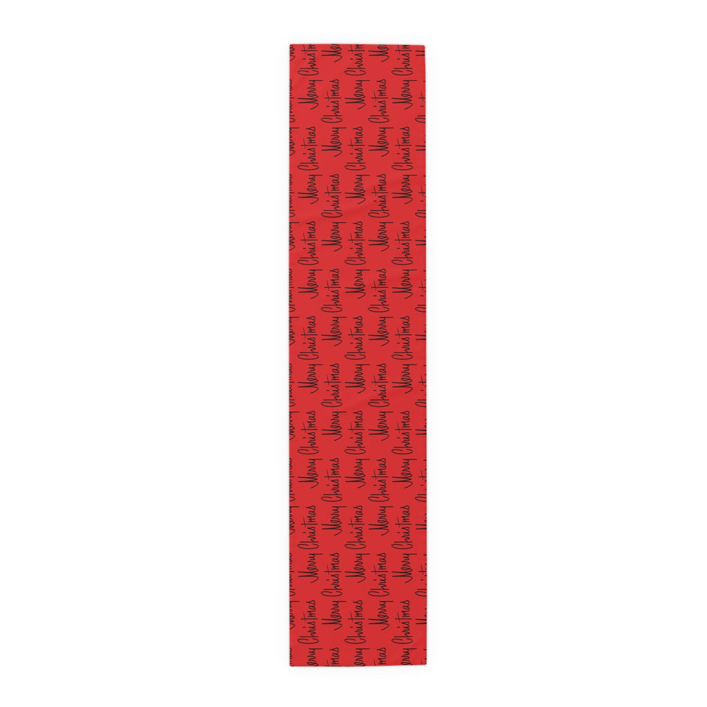 Merry Christmas Mid Century Retro Style Red Christmas Print Home Decor Cotton Poly Table Runner