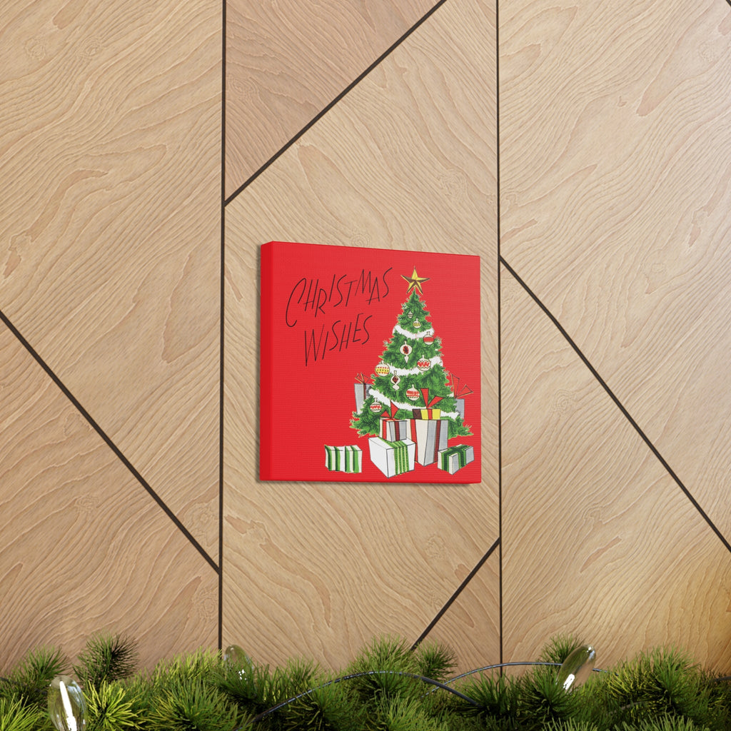 Christmas Wishes Christmas Tree Mid Century Retro Christmas Print Canvas Gallery Wrap
