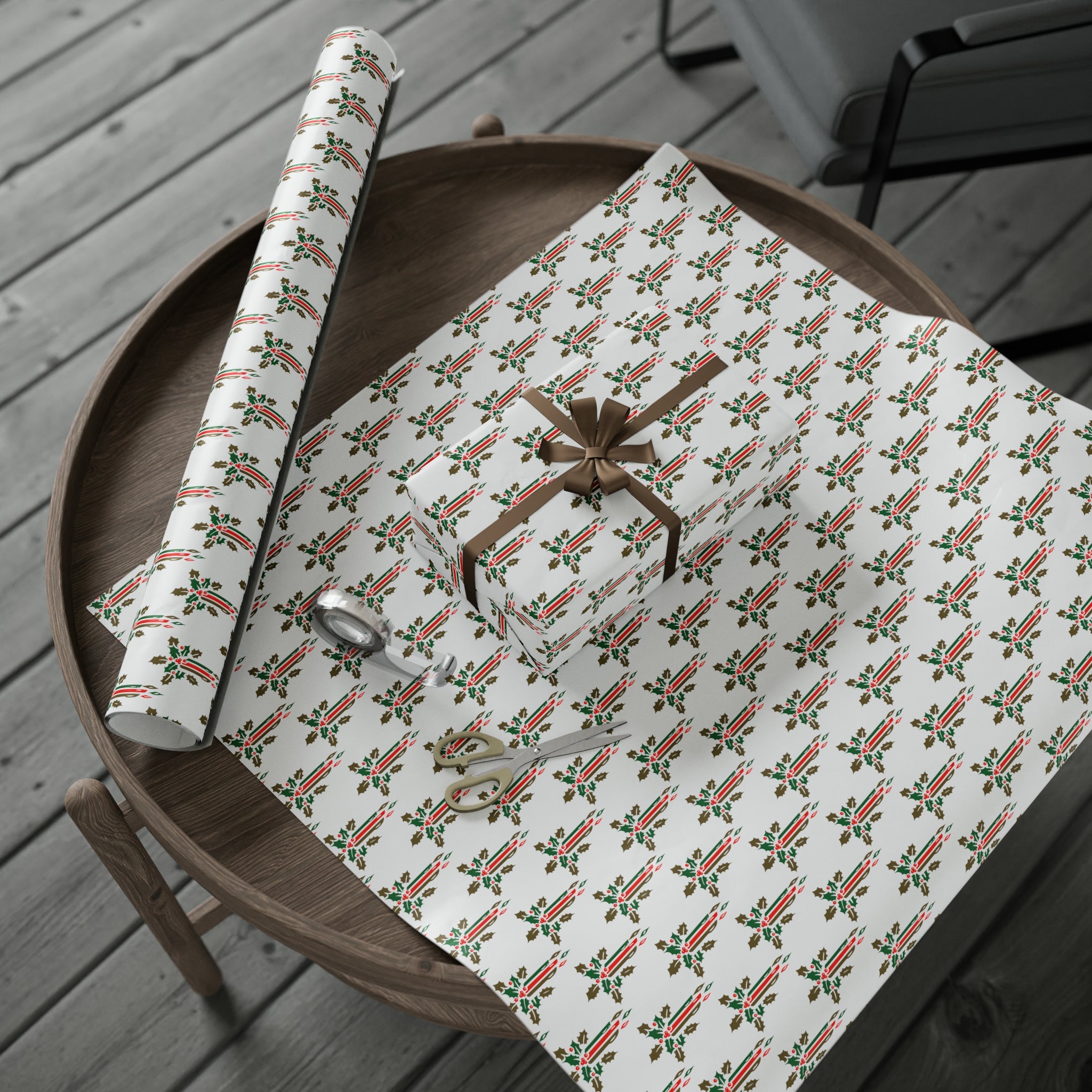 Christmas Candles With Holly Mid Century Retro Christmas Print Holiday Gift Wrap Paper - Glossy Or Matte