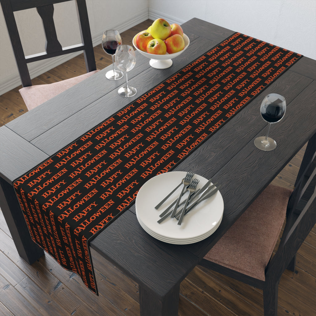 Happy Halloween Atomic Mid Century Retro Style Fall Autumn Halloween Decor Cotton Poly Table Runner