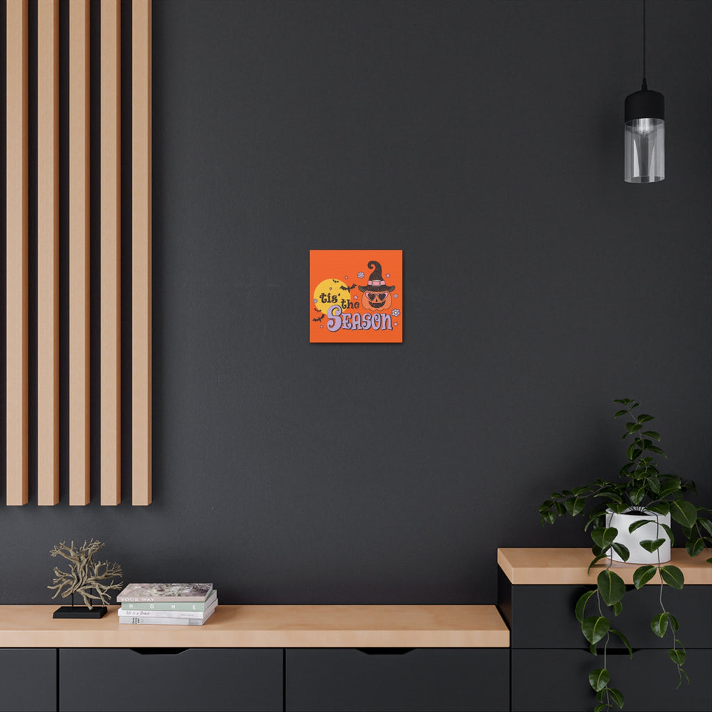 Tis The Season Pumpkin Witch Distressed Print Halloween Canvas Gallery Wrap