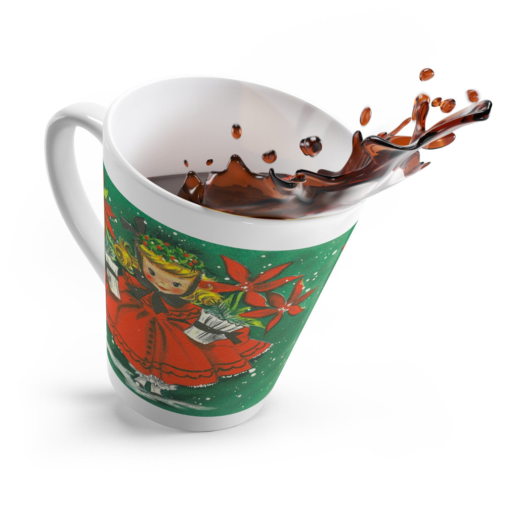 Christmas Girl With Poinsettias Retro Christmas Print Latte Coffee Mug
