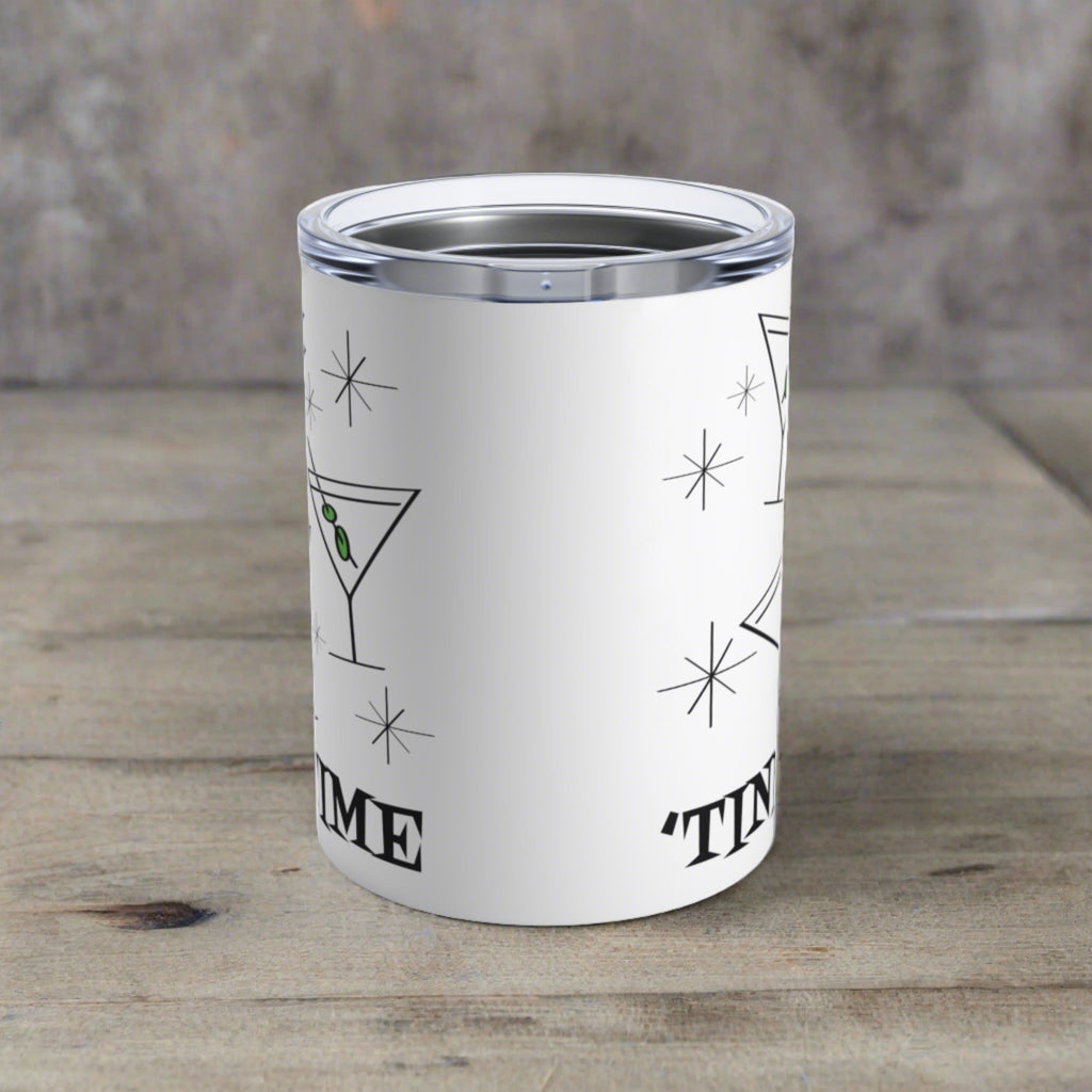 'Tini Time Martini Cocktails Atomic Mid Century Retro Style Stainless Steel Tumbler 10oz
