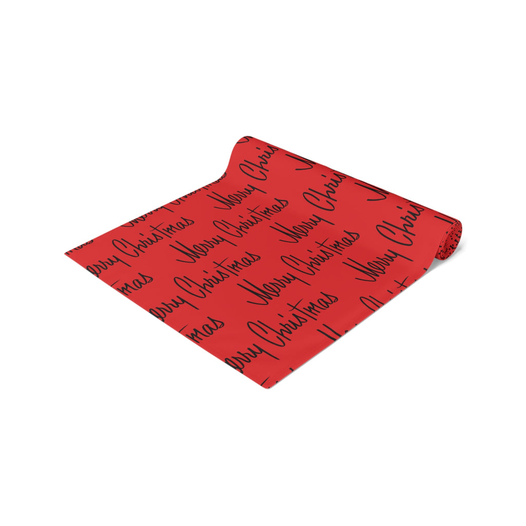 Merry Christmas Mid Century Retro Style Red Christmas Print Home Decor Cotton Poly Table Runner