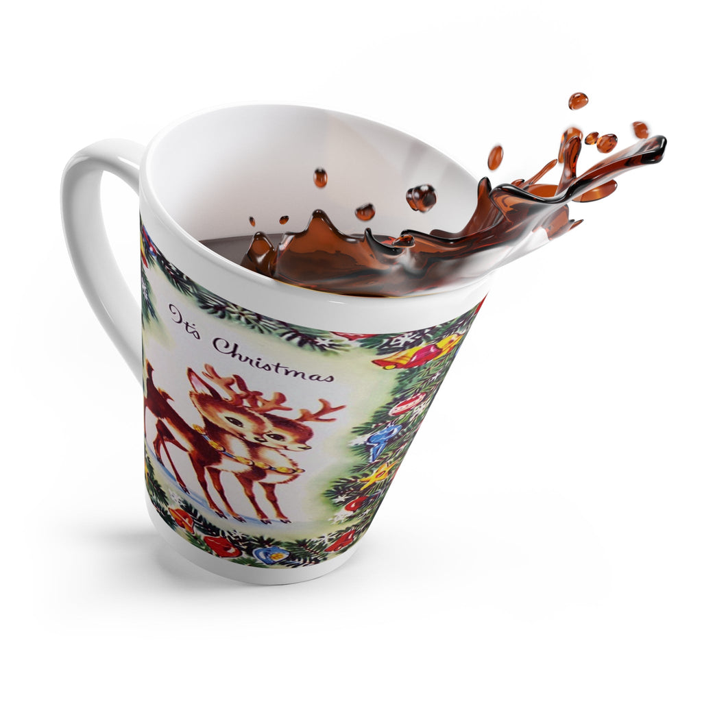 It's Christmas Cute Reindeer Mid Century Retro Christmas Print Latte Coffee Mug