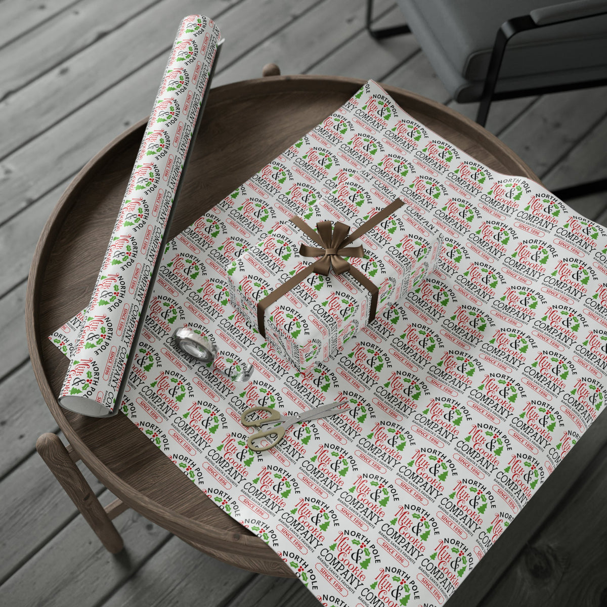 North Pole Milk And Cookie Company Christmas Print Holiday Gift Wrap Paper - Glossy Or Matte