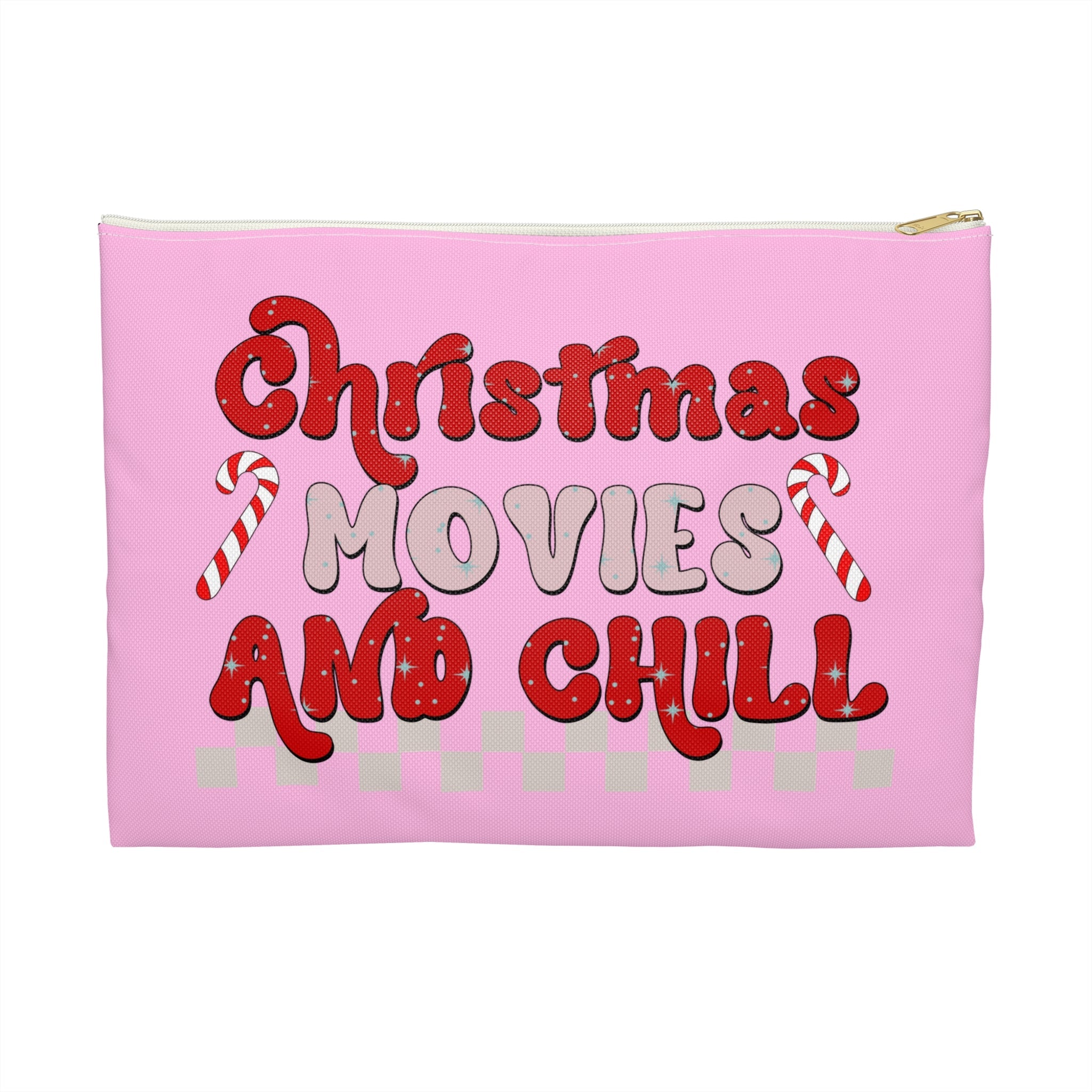 Christmas Movies And Chill Pink Christmas Print Polyester Accessory Pouch Travel Bag