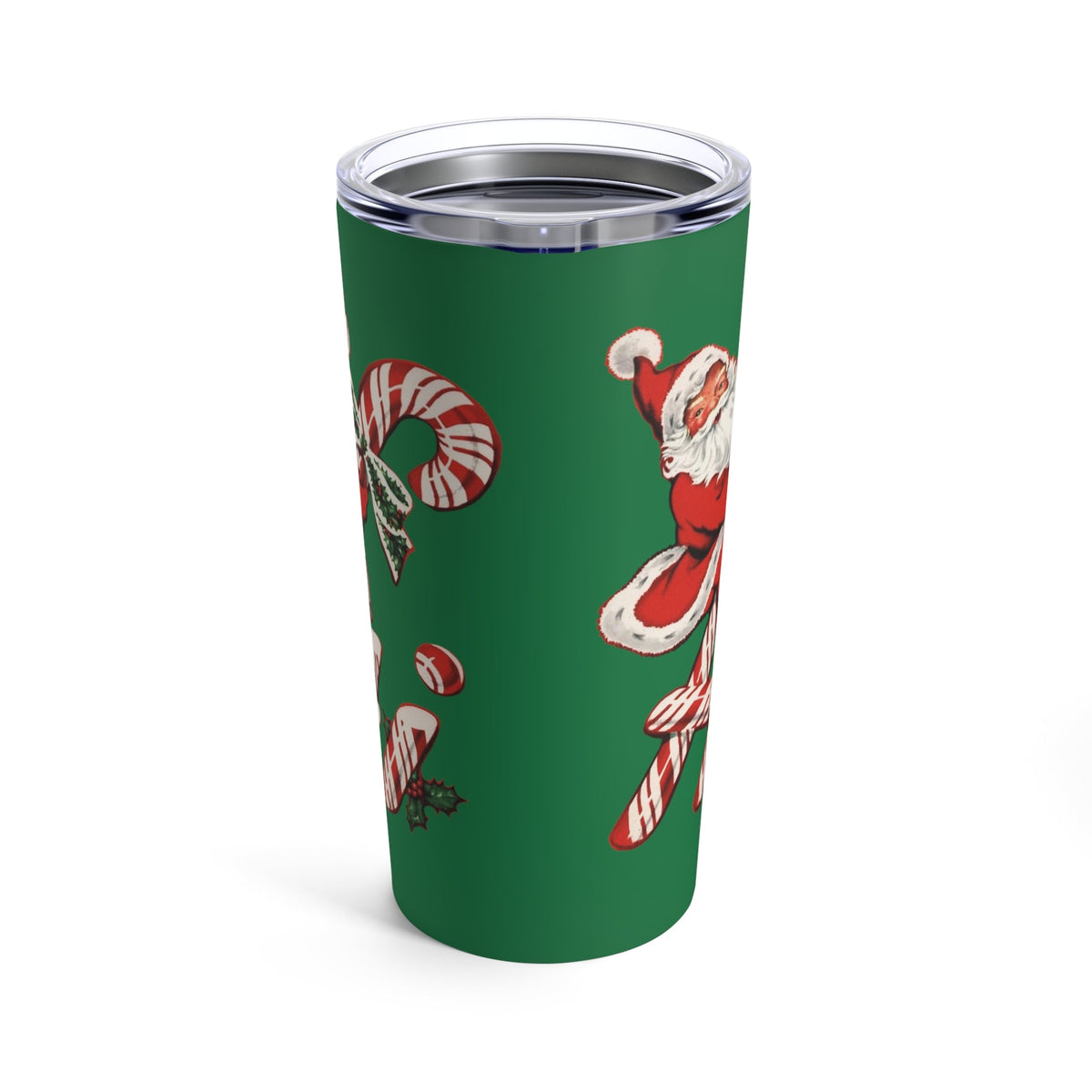 Hi Santa Candy Cane Retro Christmas Green Print Stainless Steel Tumbler 20oz