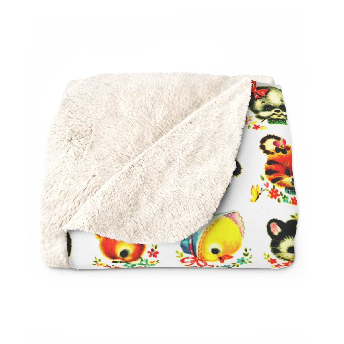Cute Retro Animals Mid Century Retro Print Sherpa Fleece Blanket