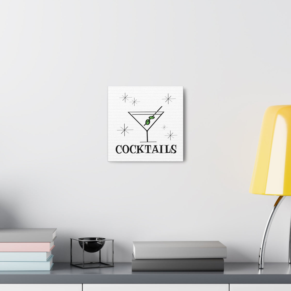 Cocktails Mid Century Retro Design Black and White Canvas Gallery Wrap
