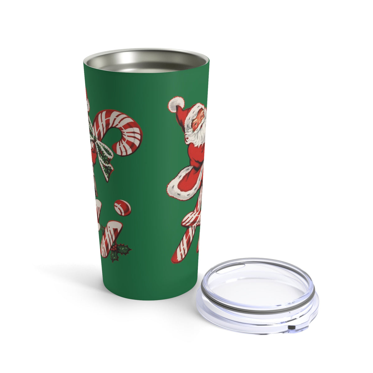Hi Santa Candy Cane Retro Christmas Green Print Stainless Steel Tumbler 20oz