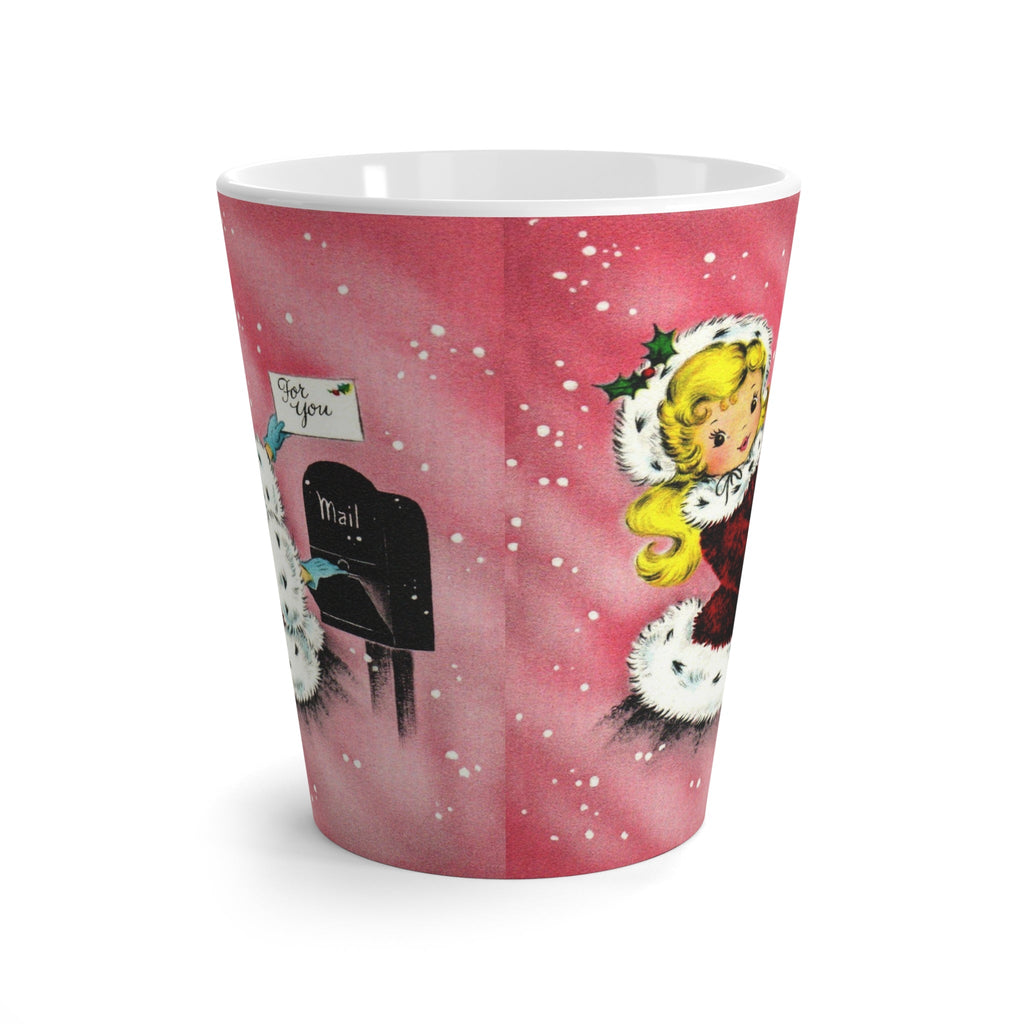 For You Christmas Lady Mailing Card In Snow Retro Christmas Print Latte Coffee Mug