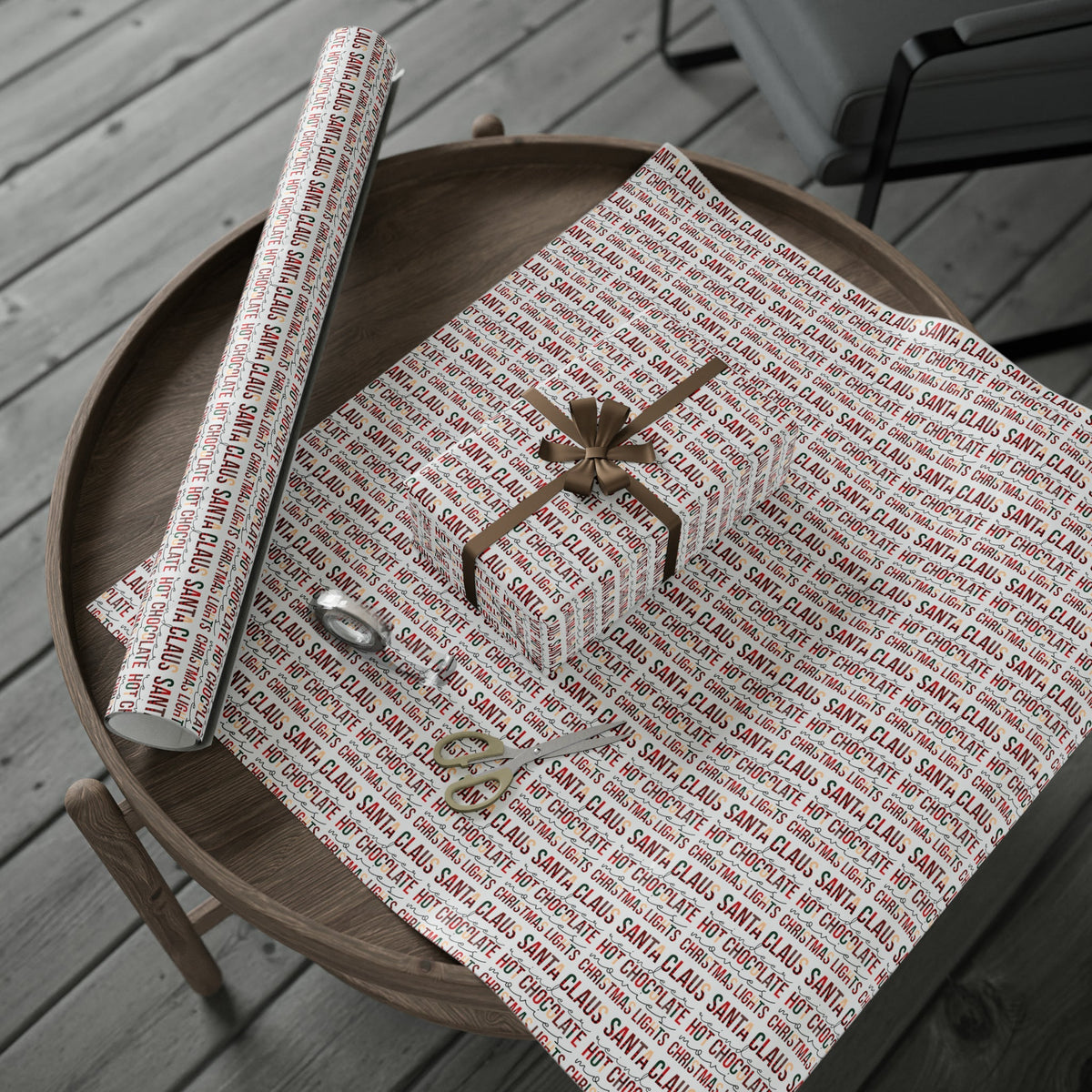 Santa Claus Reindeer Hot Chocolate Movies Christmas Lights Christmas Print Holiday Gift Wrap Paper - Glossy Or Matte