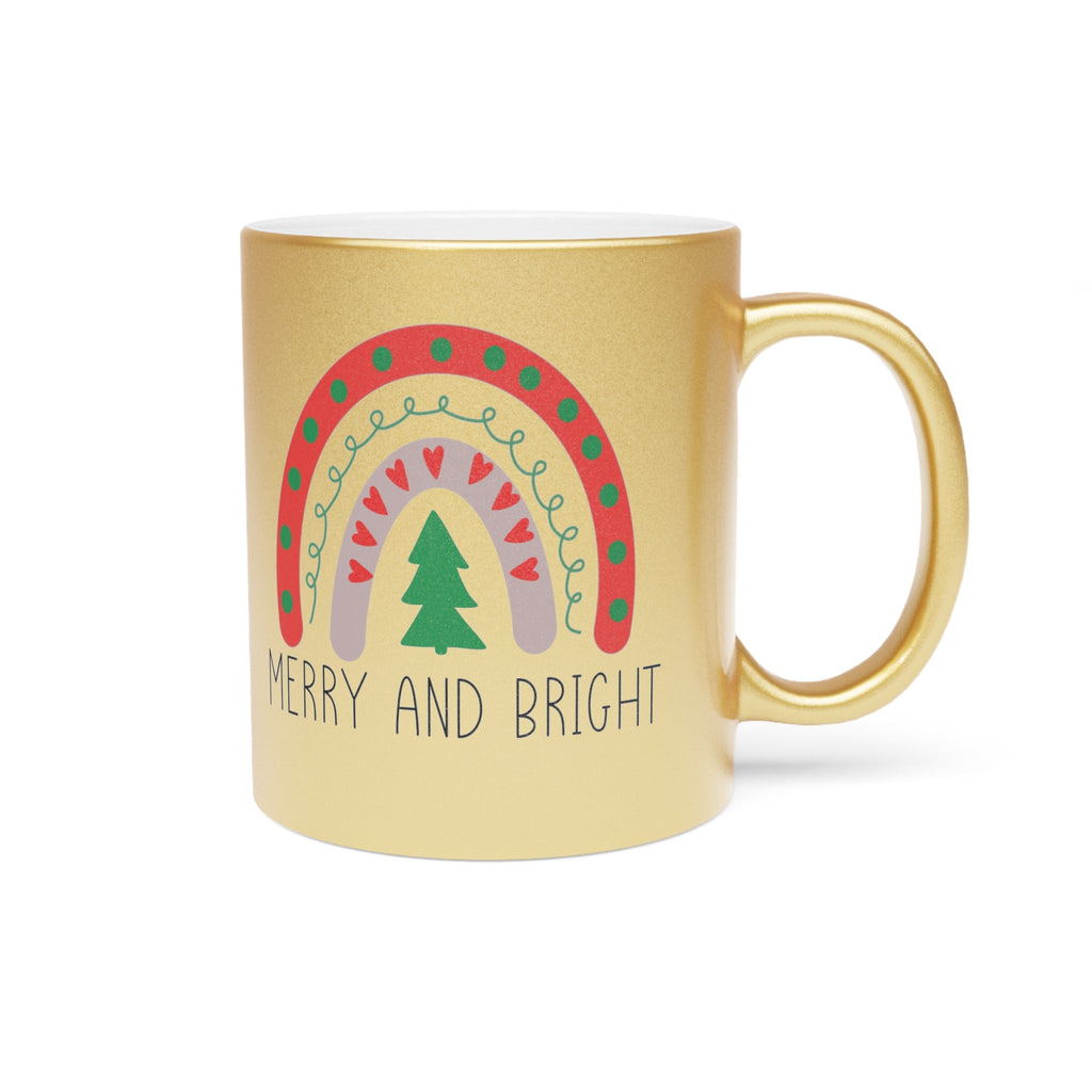 Merry And Bright Boho Rainbow Christmas Gold Metallic Mug