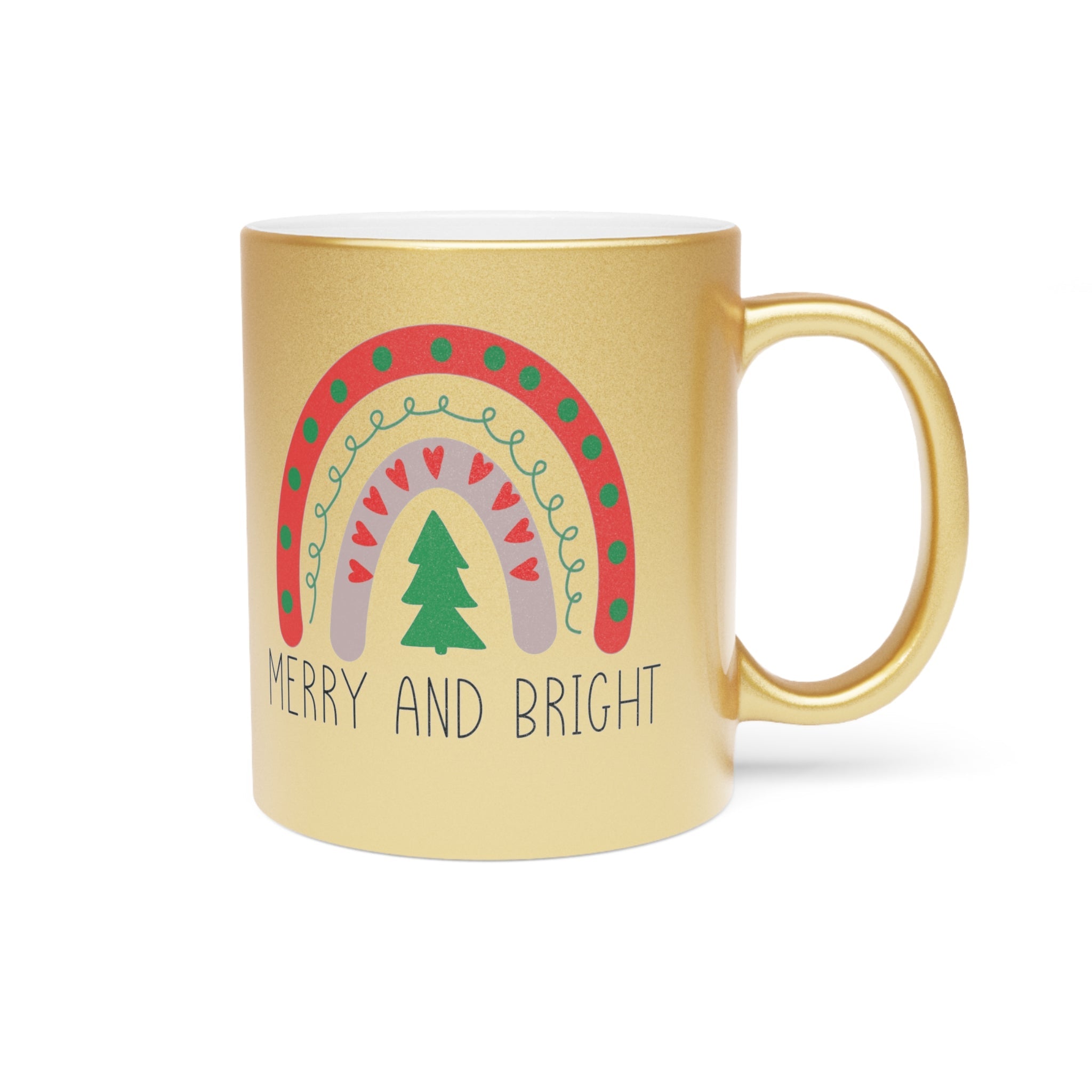 Merry And Bright Boho Rainbow Christmas Gold Metallic Mug